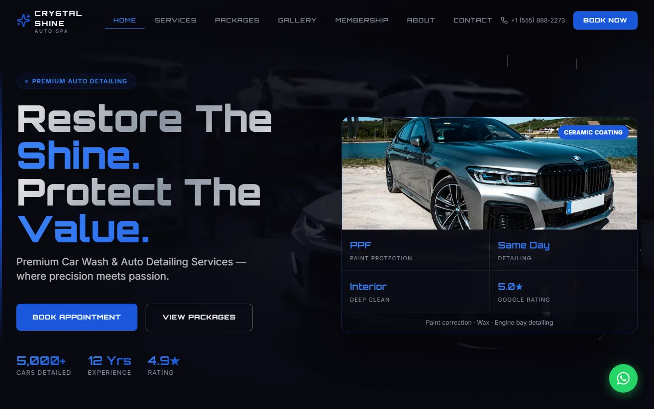 Crystal Shine Auto Spa website screenshot