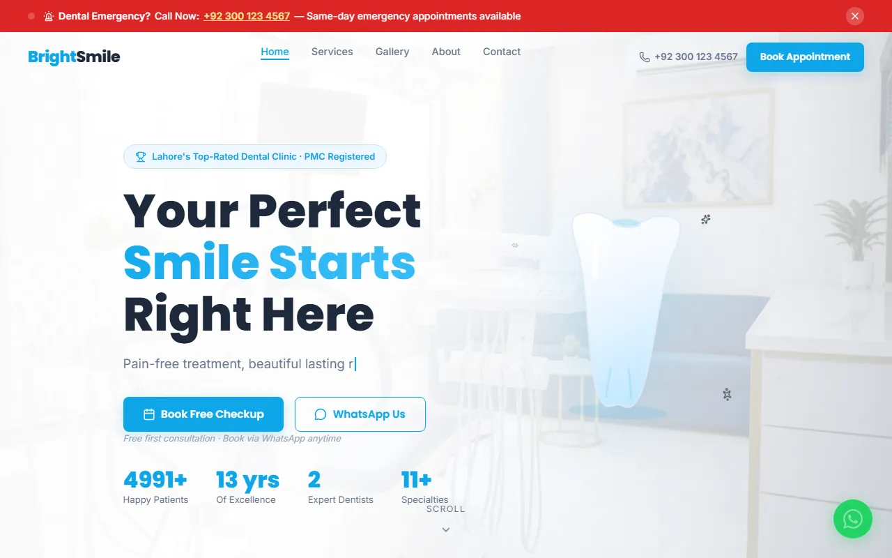 BrightSmile Dental Clinic website screenshot