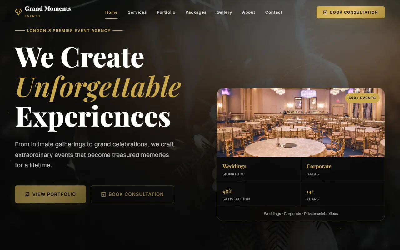 Grand Moments Events website screenshot