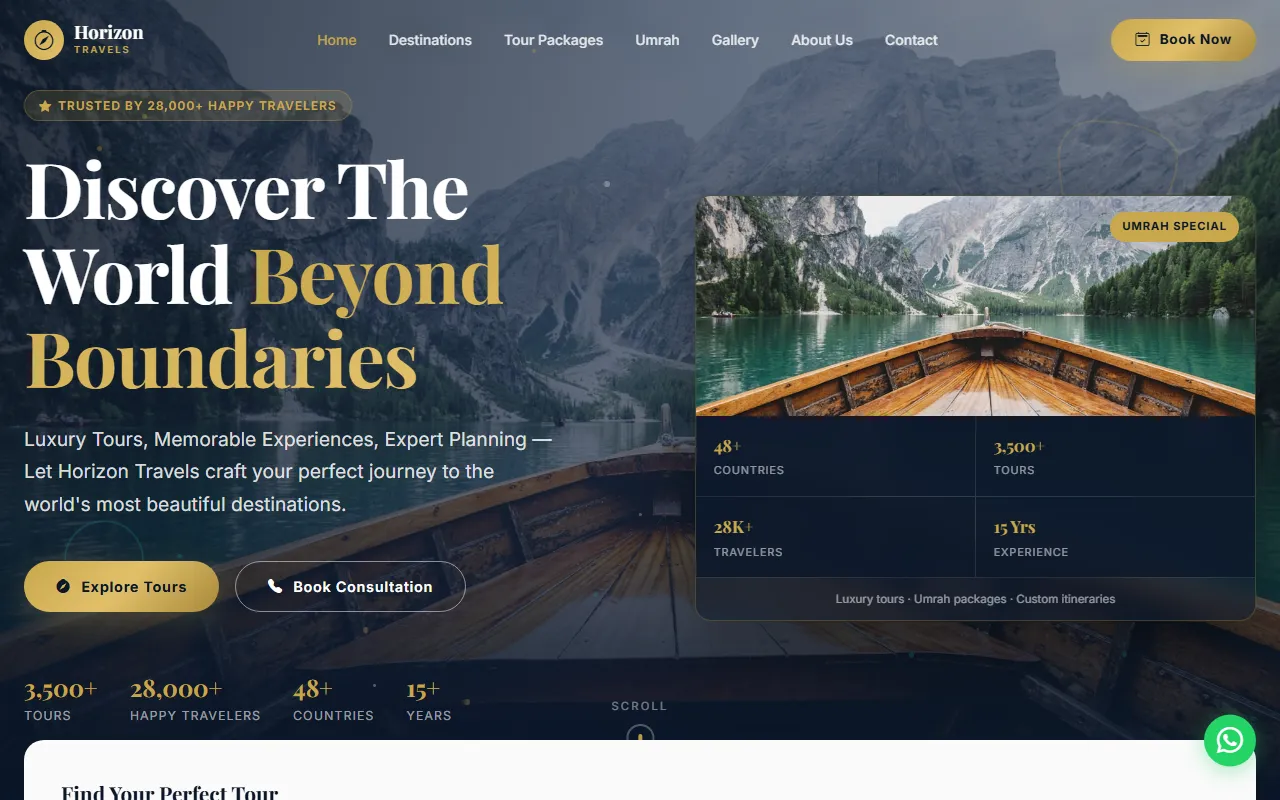 Horizon Travels agency website screenshot