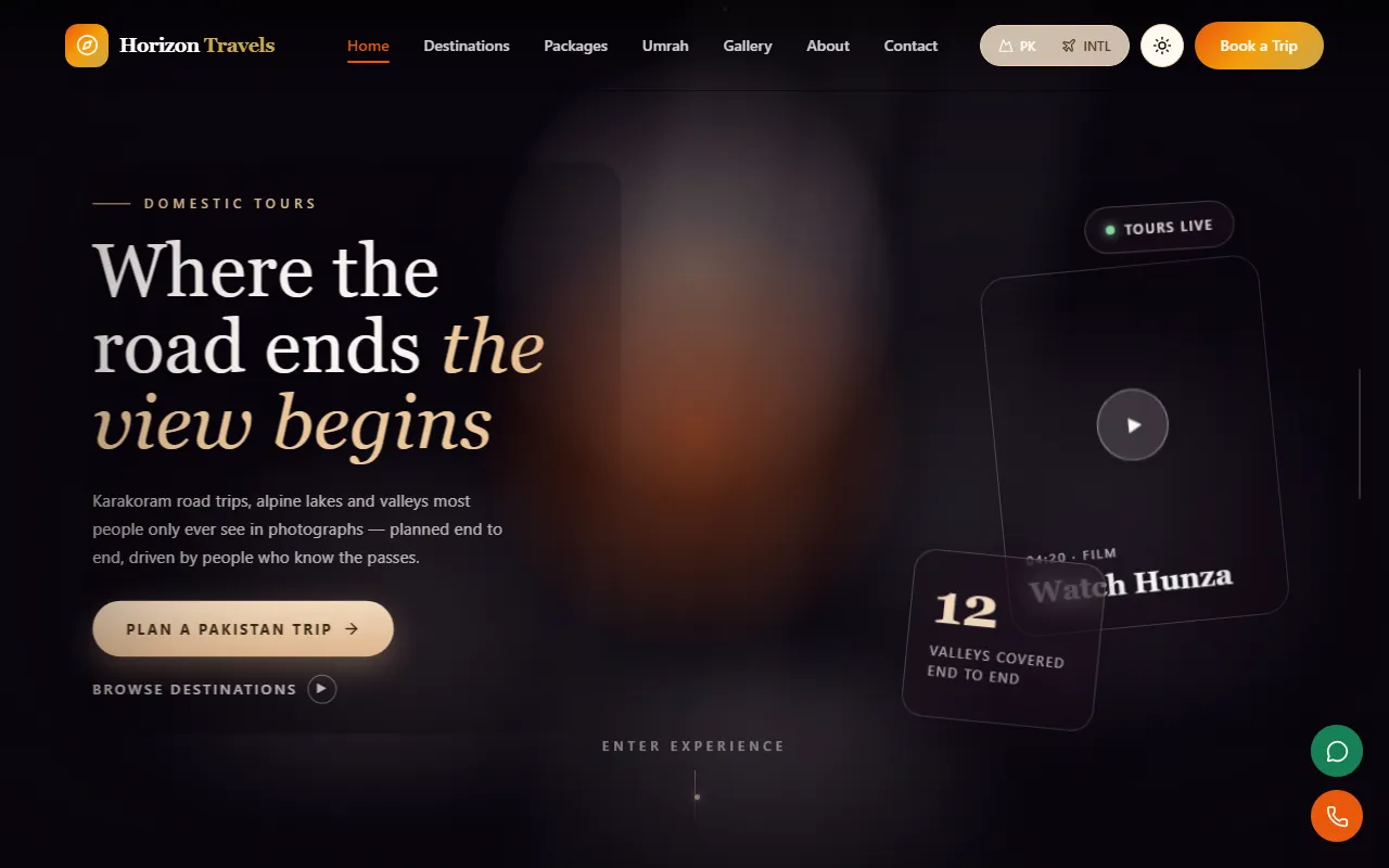 Horizon Travels v2 premium website screenshot