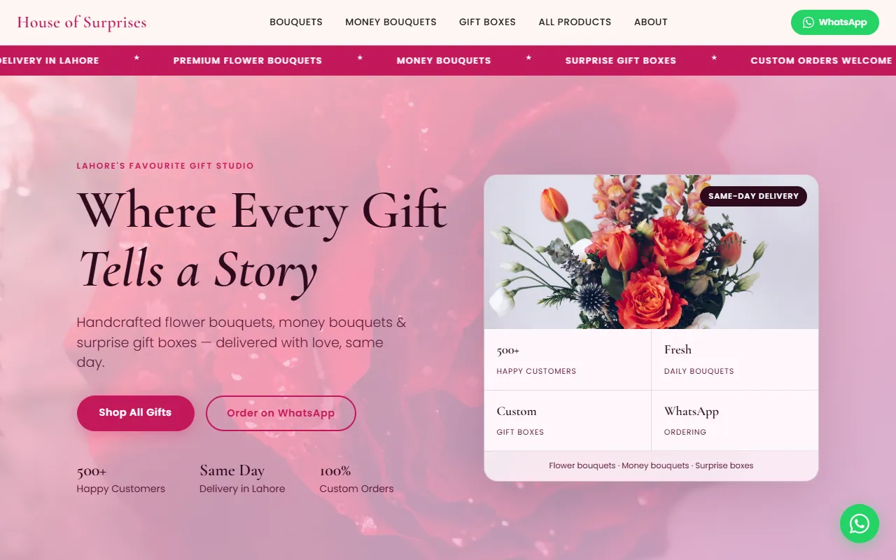 House of Surprises PK gift shop website screenshot
