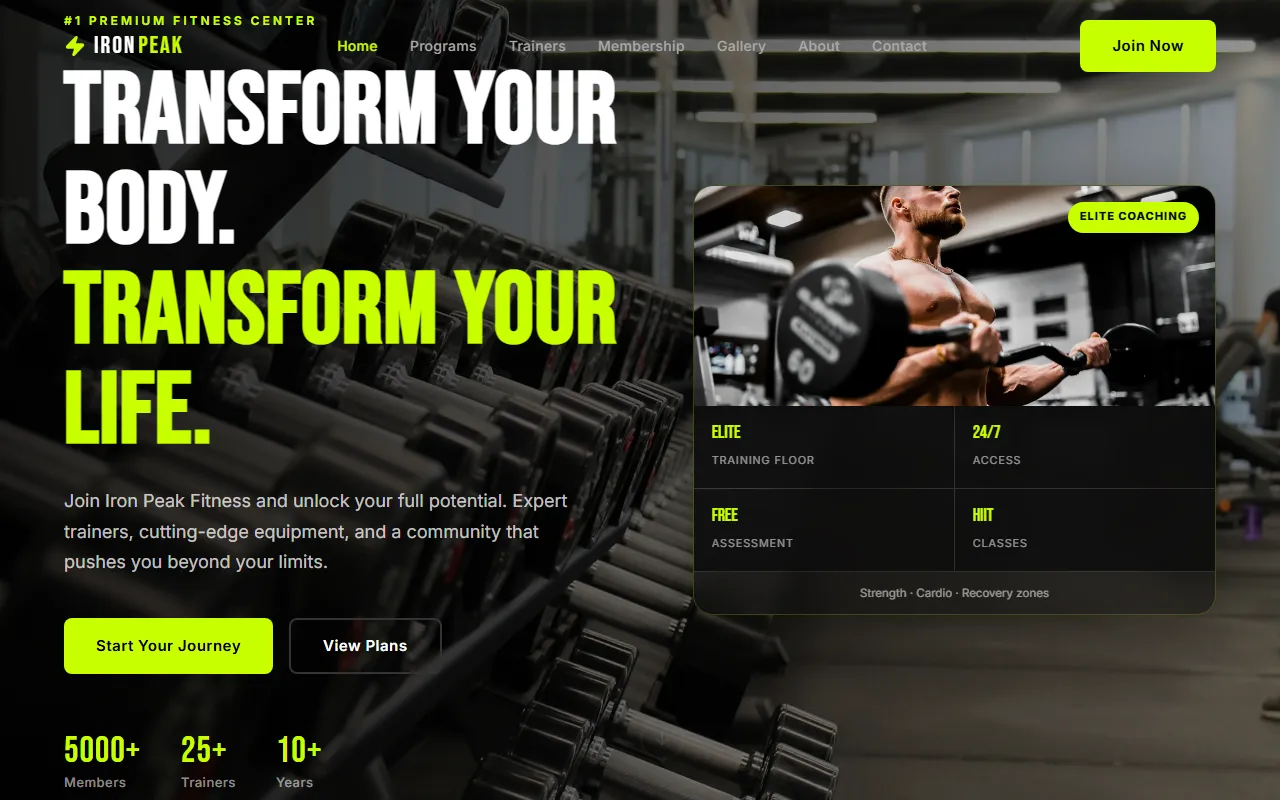 Iron Peak Fitness website screenshot