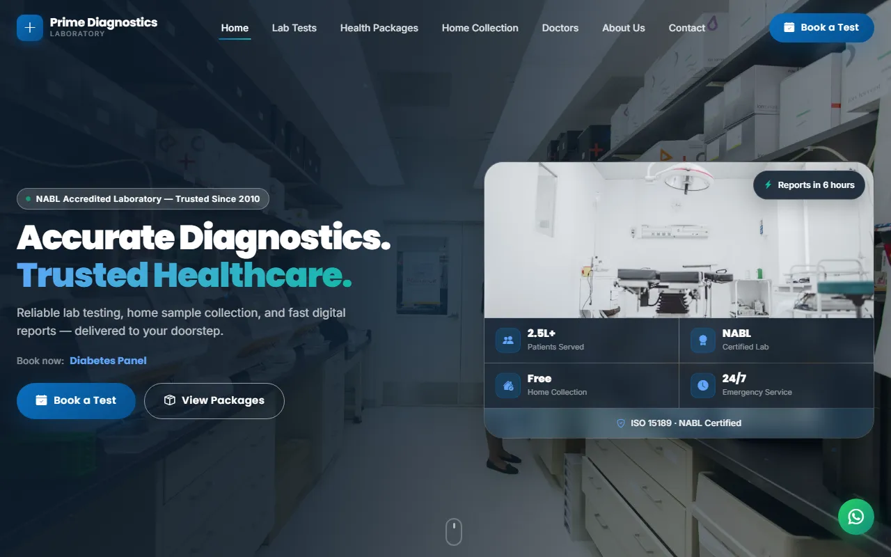 Prime Diagnostics Laboratory website screenshot