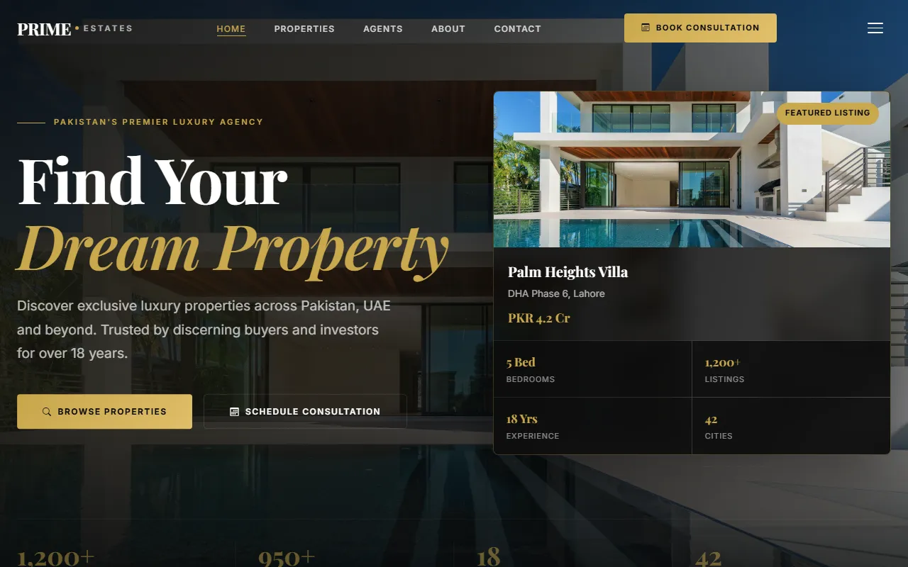 Prime Estates luxury real estate website screenshot