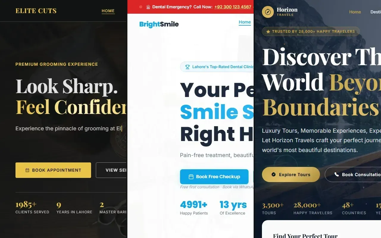 AAGTEK web applications for barber studio, dental clinic, and travel booking